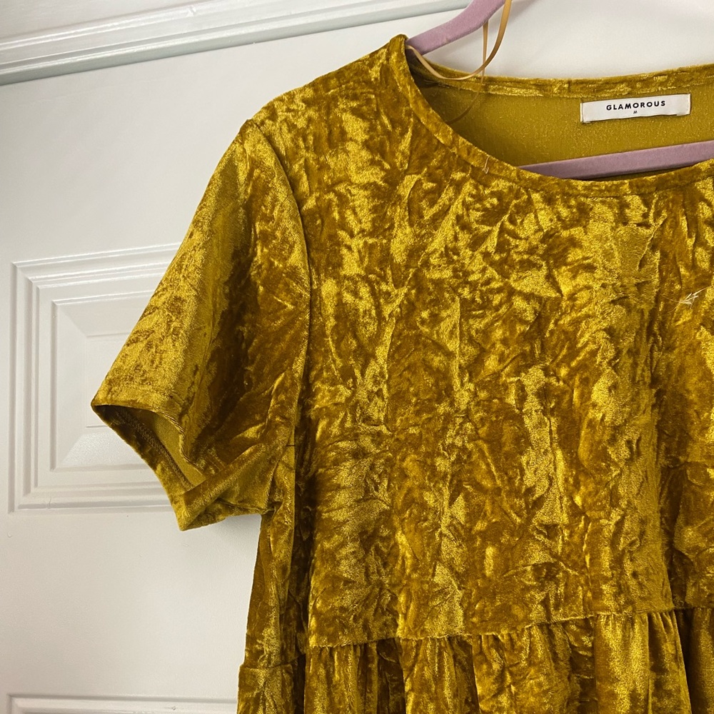 Mustard Yellow Velvet Smock Dress